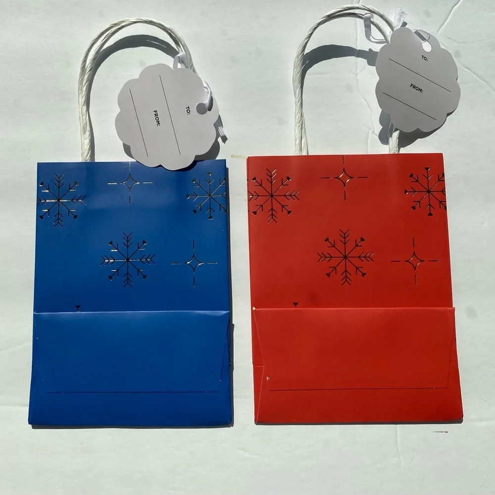 Gift Bags Holiday Themed 6 x 4.5 spicy titles lot of 5 bags & tags odd colors